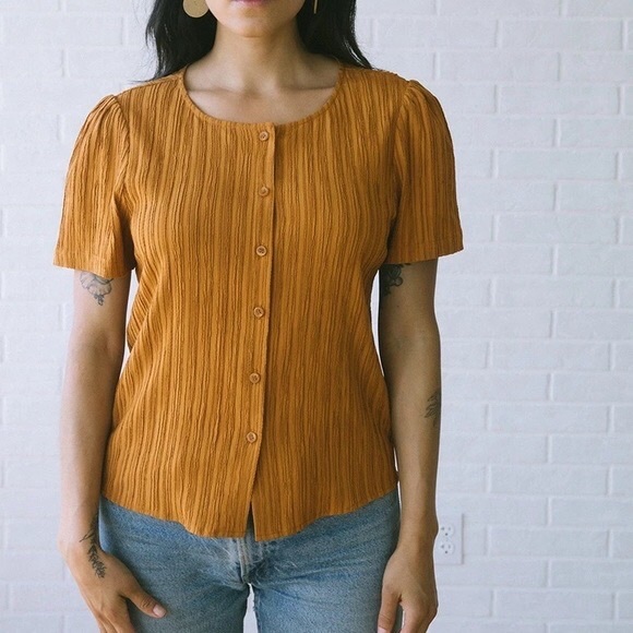 Tradlands Tops - Tradlands Barcelona textured top in burnt orange/ sienna